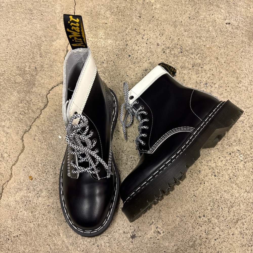 Dr. Martens Black and White Pascal Boots Double Stitch
